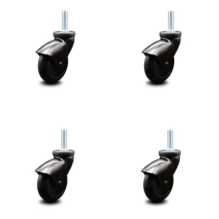 Service Caster 3 Inch Black Hooded Neoprene Rubber 5/16 Inch Threaded Stem Casters SCC, 4PK SCC-TS03S310-NPRB-BK-5161815-4
